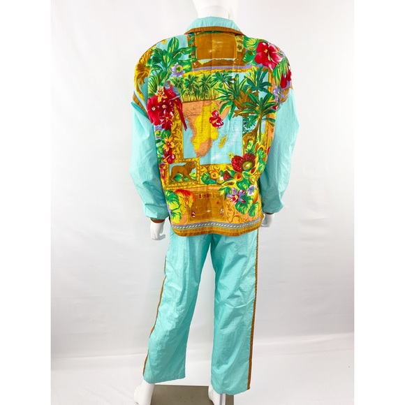 Vintage East West Turquoise Floral Fruit Print 2-Piece Tracksuit Jacket & Pants - Picture 10 of 13
